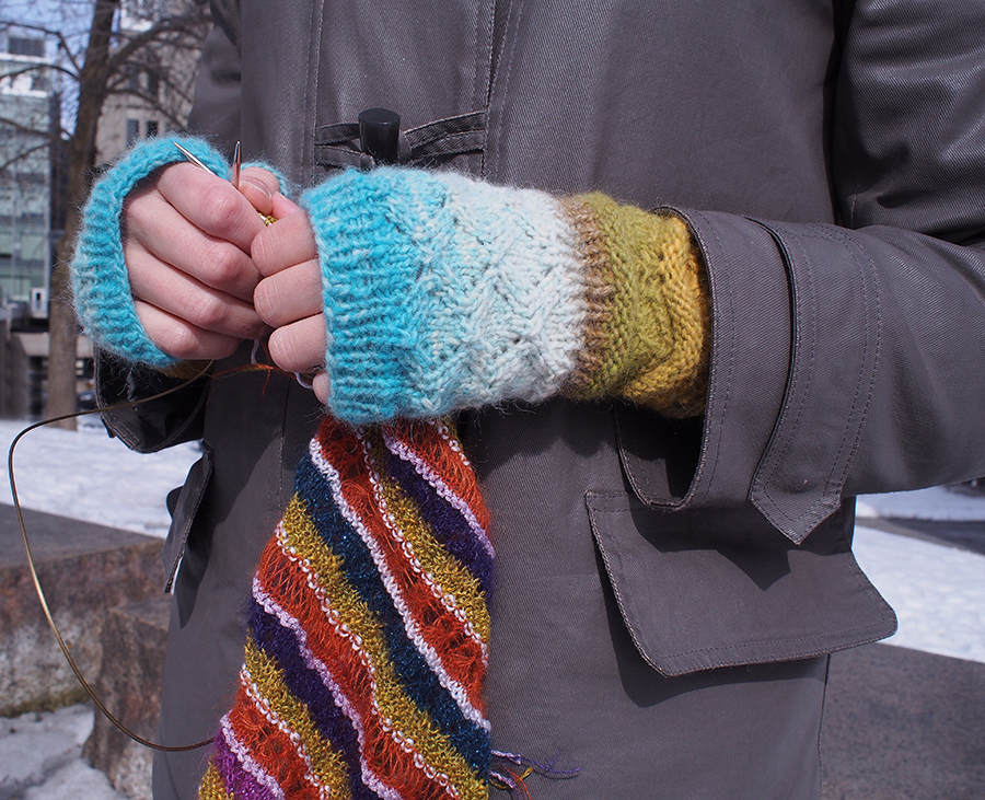 Earth to Sky Mitts, knit in Noro Shiraito by blogger Dayana Knits