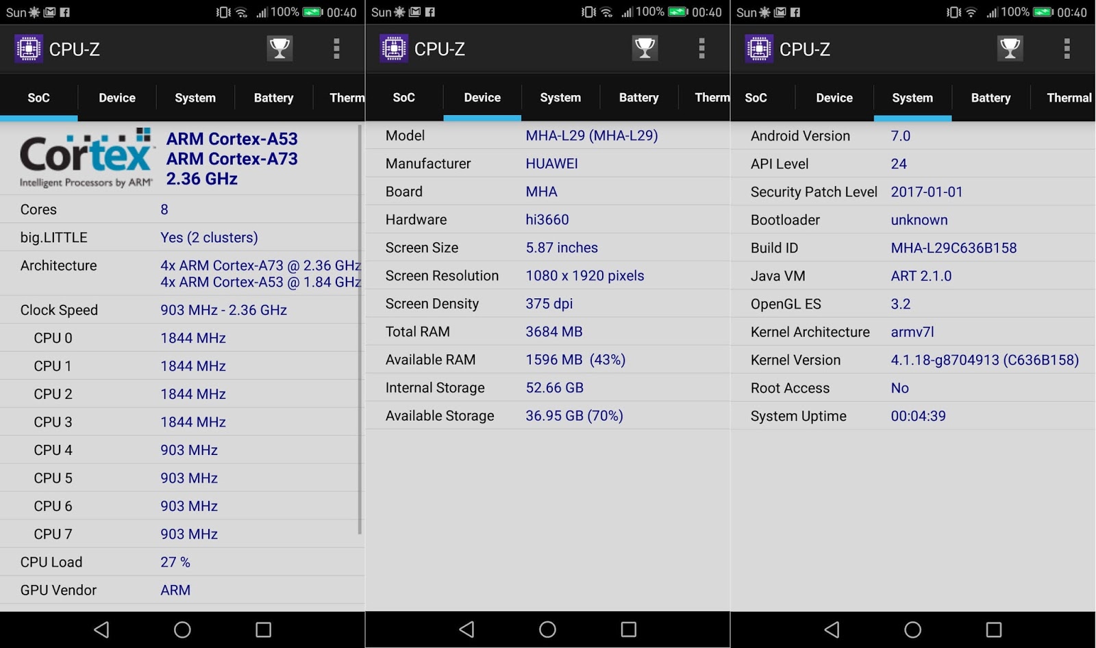 Huawei Mate 9 CPU-Z Information