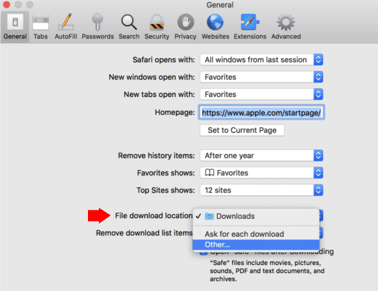 Change Default Download Location in Safari