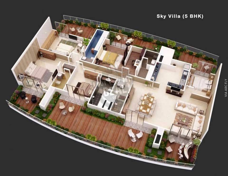 Family House 5 Bedroom House Floor Plan Design 3D - Fititnoora