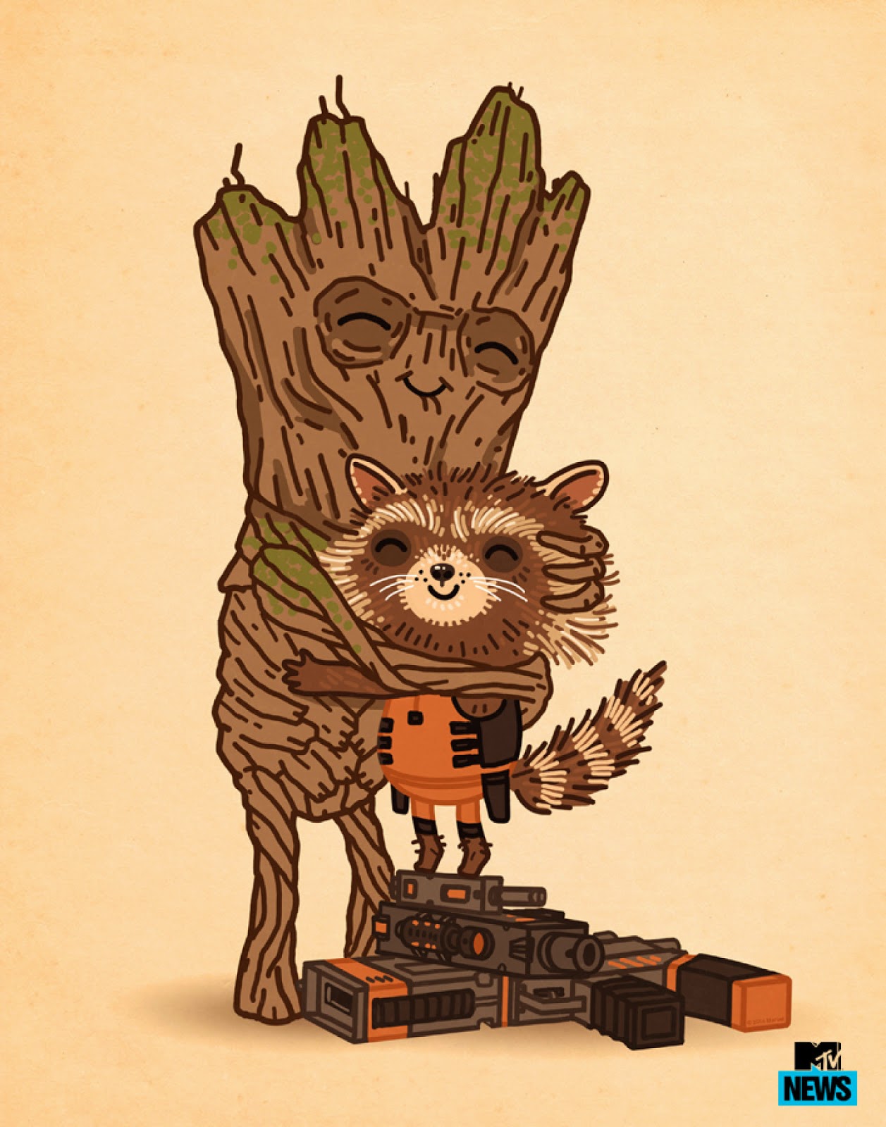 San Diego Comic-Con 2014 Exclusive Guardians of the Galaxy Rocket Raccoon & Groot “Tree Hugger” Print by Mike Mitchell