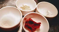 Thai Red curry paste, coconut milk powder, white pepper powder, salt for chicken satay recipe