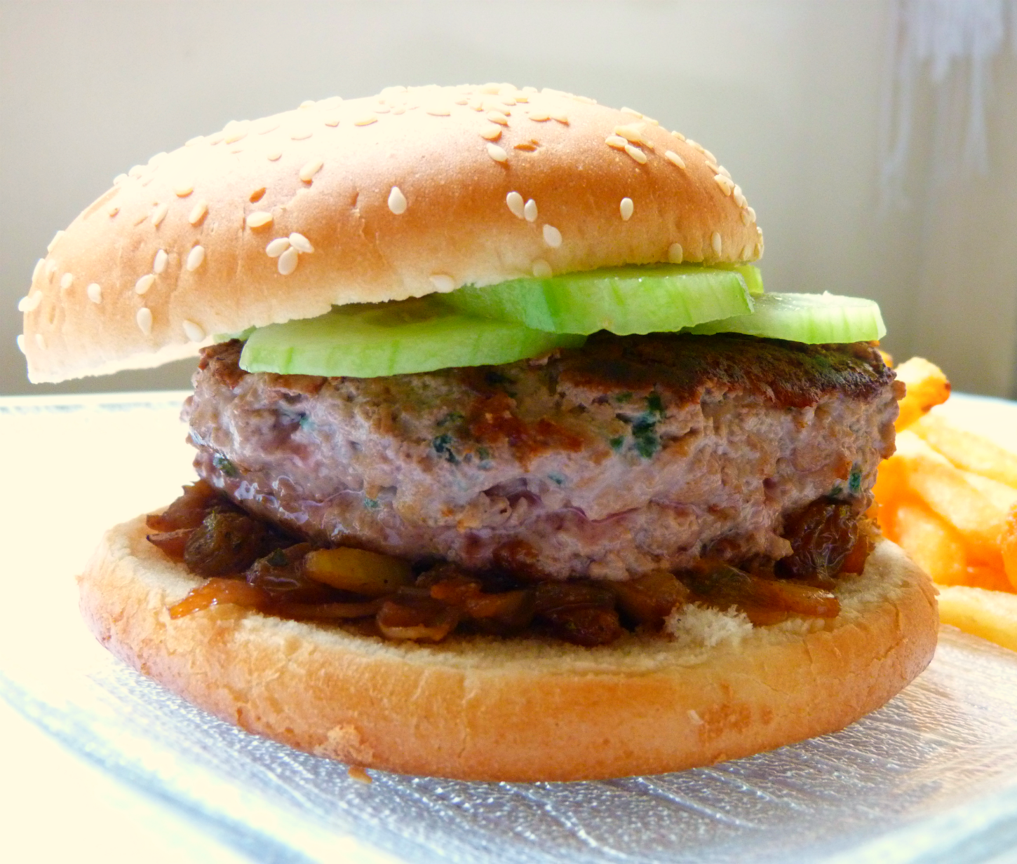 Kitchen & Bakery. Moroccan lamb burgers with caramelized onion and