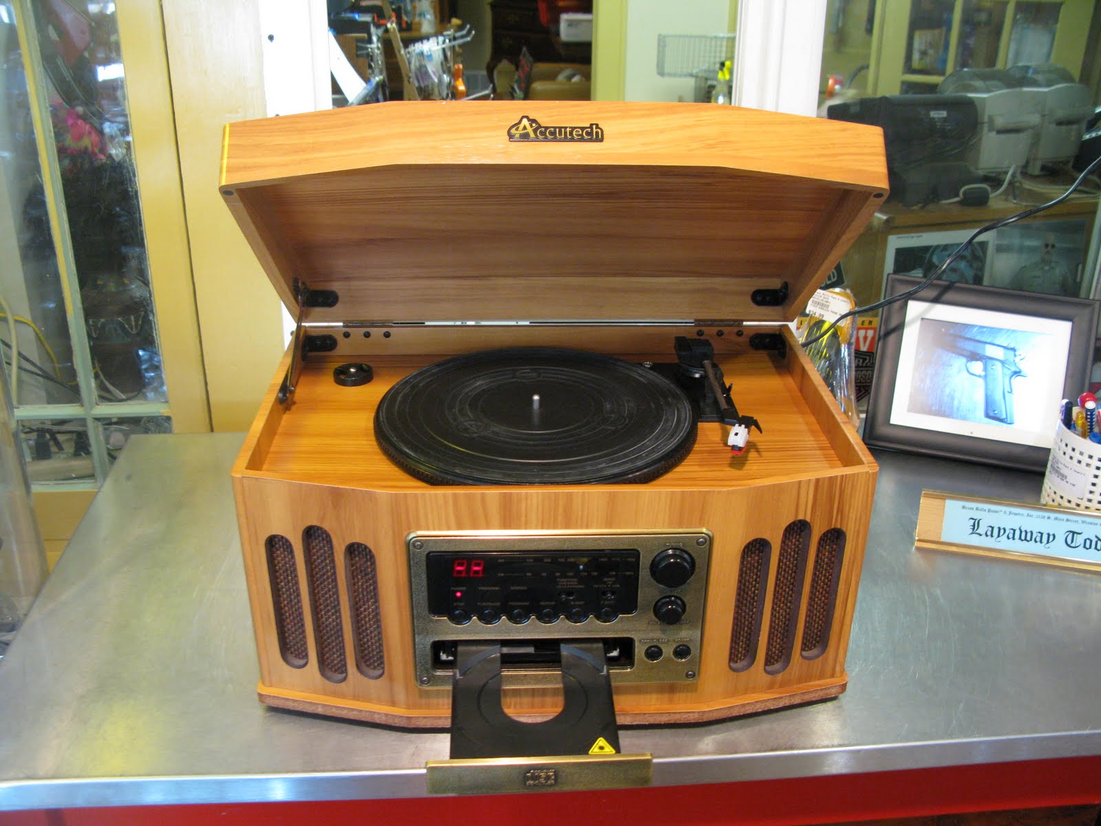 Brass Balls Pawn™ Accutech Record Cassette CD Player AM/AM Stereo for