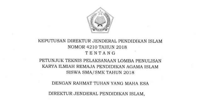 Juknis Lomba Karya Ilmiah Remaja (KIR) PAI 2018 Total Hadiah 75 Juta 