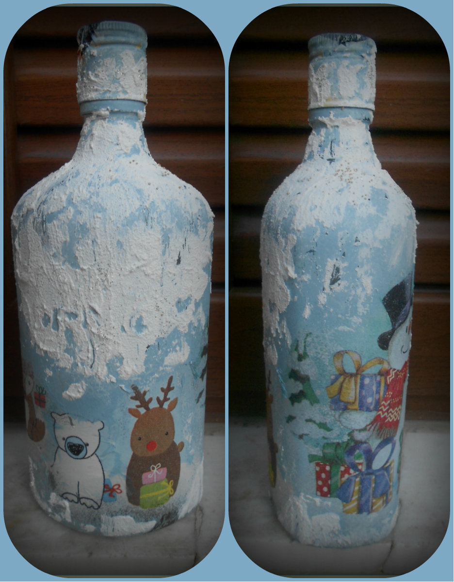 lila365idees DECOUPAGE & ΠΑΣΤΑ ΧΙΟΝΙΟΥ ΣΕ ΜΠΟΥΚΑΛΙ (DECOUPAGE & PASTE