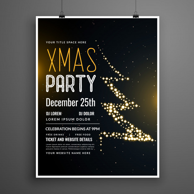 Creative christmas party poster design in black color Free Vector