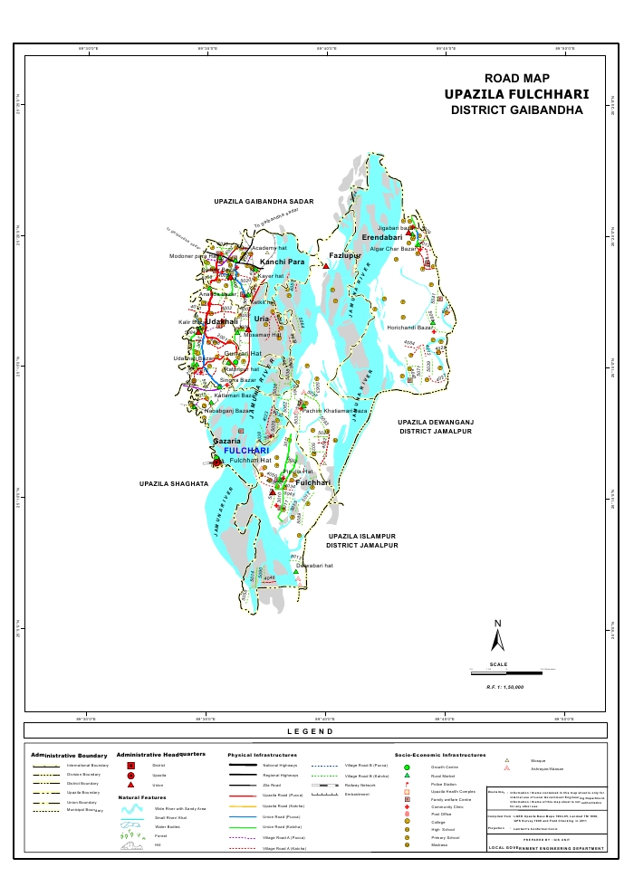 Fulchari Upazila Road Map Gaibandha District Bangladesh