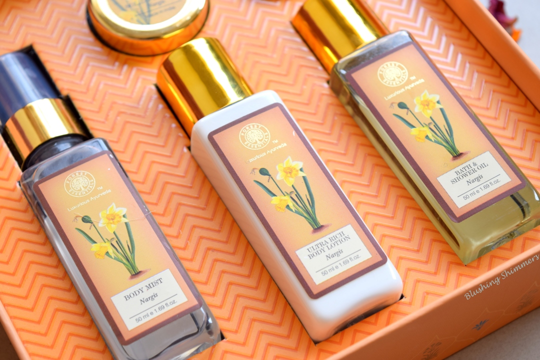 Blushing Shimmers Forest Essentials Sana Fragrant Bath Care Kashmiri Nargis Collection