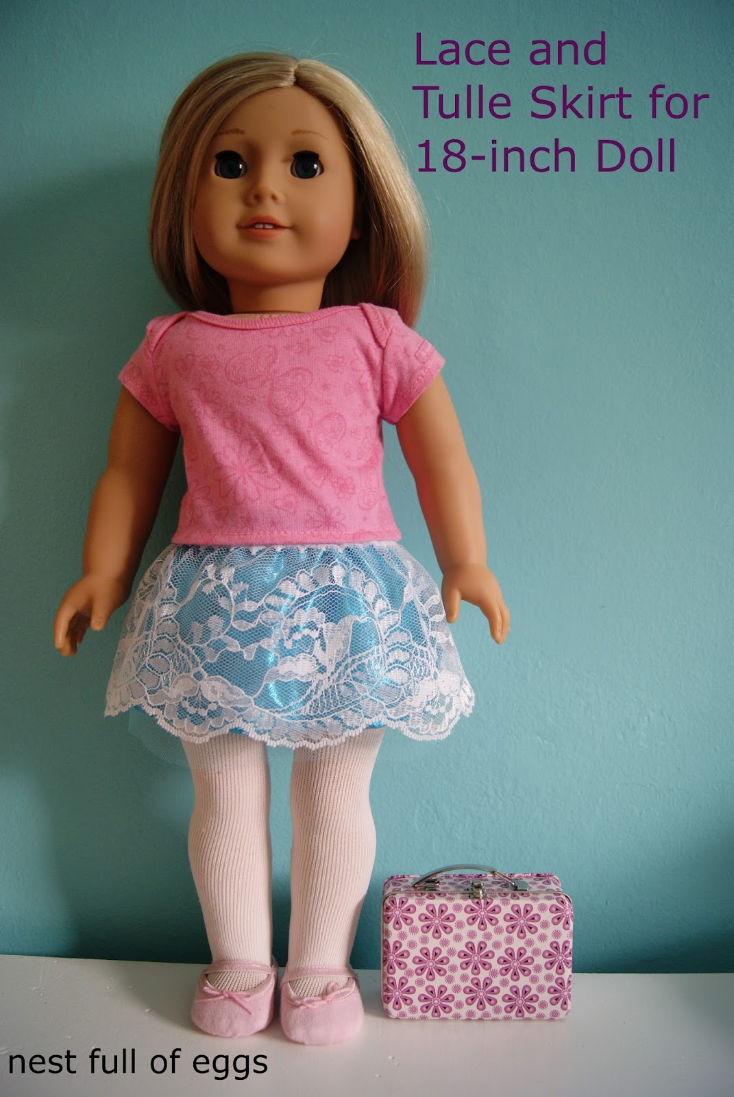 Lace and tulle skirt for 18-inch doll by nest full of eggs