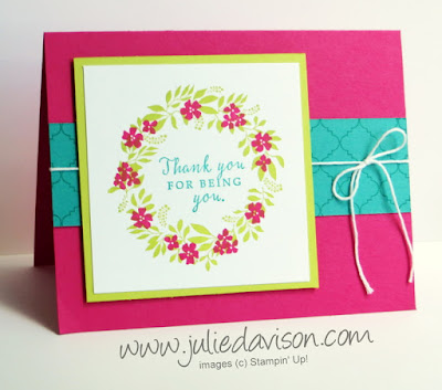 Stampin' Up! Hello Friend Wreath Card ~ 2017-2018 Annual Catalog ~ Stamp of the Month Club Card Kit ~ www.juliedavison.com/clubs