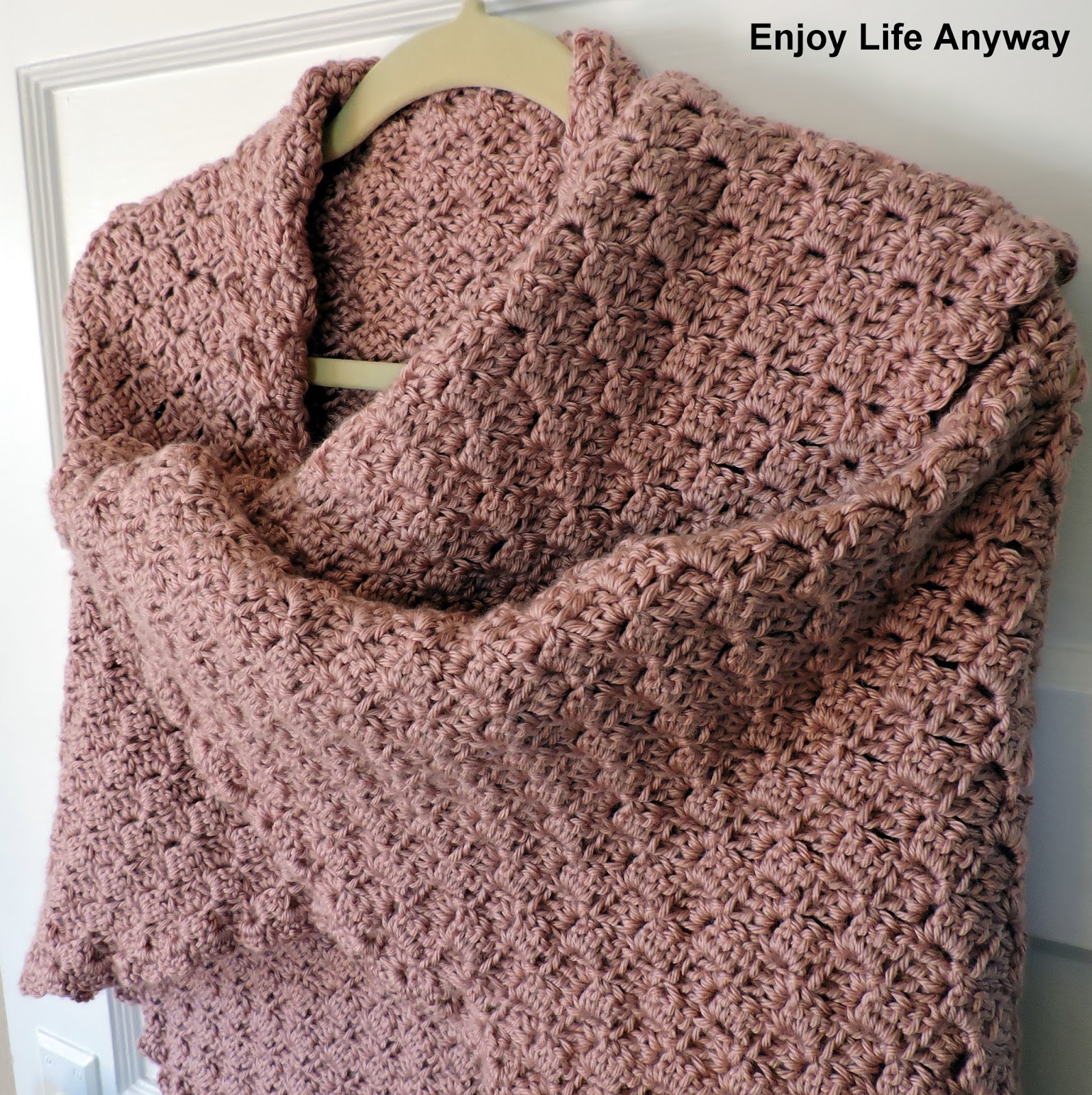 Enjoy Life Anyway Corner to Corner Crochet Shawl with Scalloped Edge