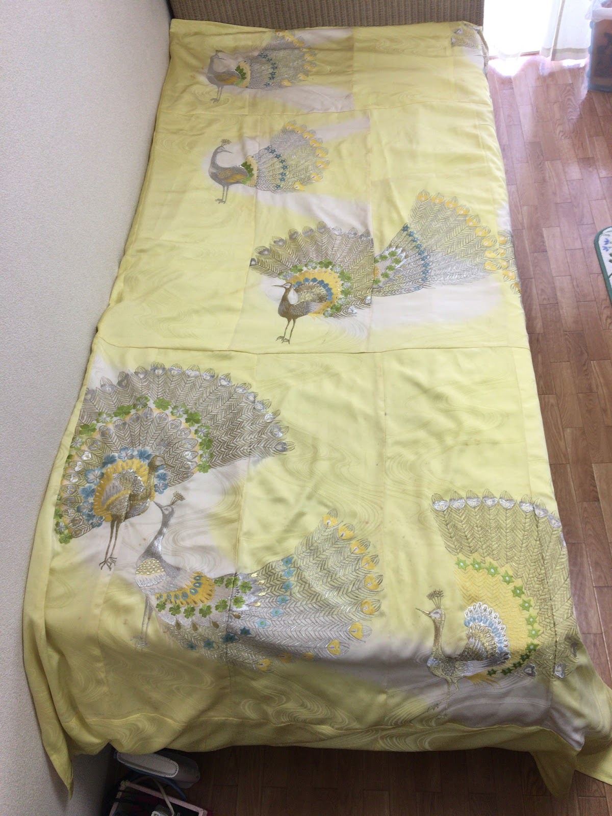 冬の華 絹 生成り 繋ぎ合わせ ベットカバー 着物リメイク - 通販