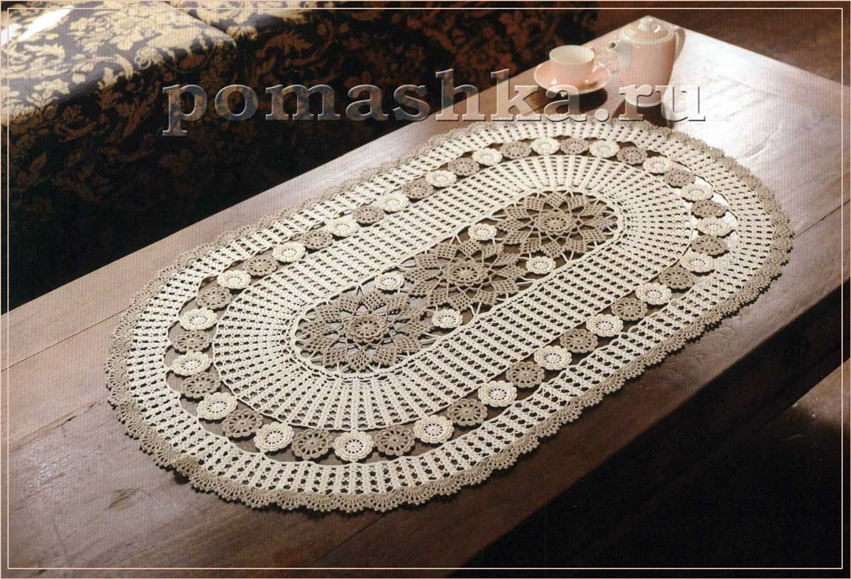 باترون عمل مفرش بيضاوى وحدات ورد كروشية عمايل ايديا