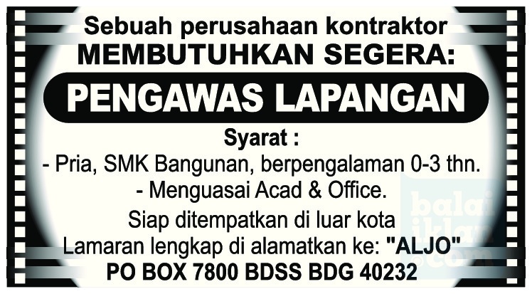 Lowongan Kerja Pengawas Lapangan di Bandung (Kontraktor) - INDOLOKER