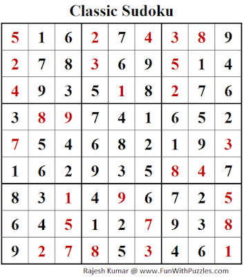Classic Sudoku (Fun With Sudoku #104) Puzzle Solution