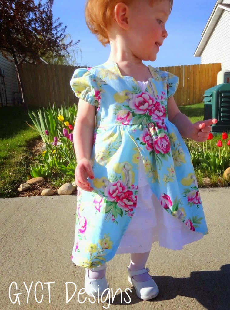 Little Girl in dress with Ruffle Petticoat in floral fabrics