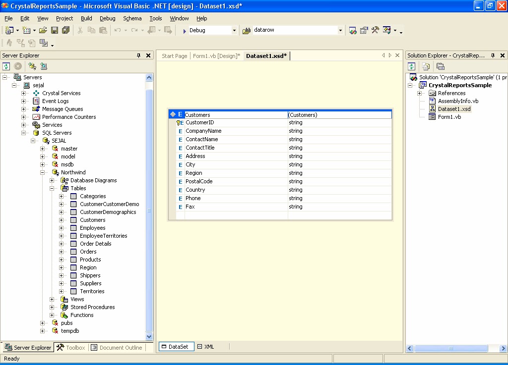 Crystal Reports: Create a Crystal Report from ADO.NET Dataset using VB.NET