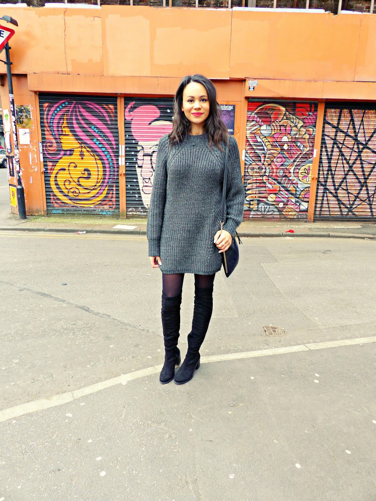 grey jumper dress outfit