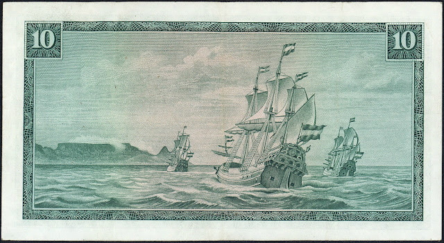 South Africa Money 10 Rand banknote 1967 Ships of the Dutch East India Company