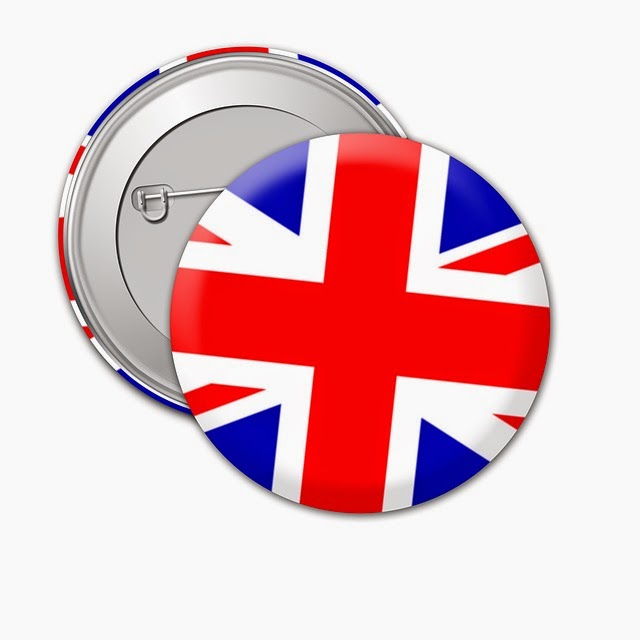 una spilla blu e rossa con bandiera inglese