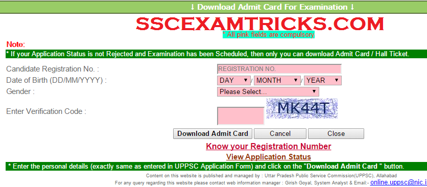 UPPSC RO ARO Main Exam Admit card 2015