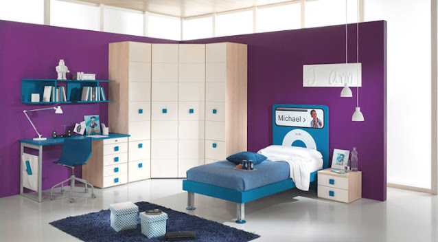 desain kamar tidur ukuran 2x3 Blue Purple Bedroom