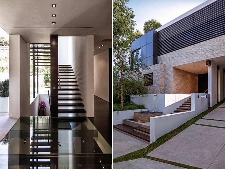 Stairs and facade on Perfect modern mansion in Beverly Hills
