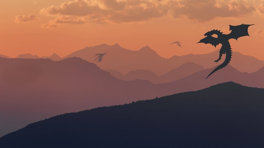 Dragons, Fantasy, Mountains, Landscape, Minimalist, Digital Art, 8K, #11