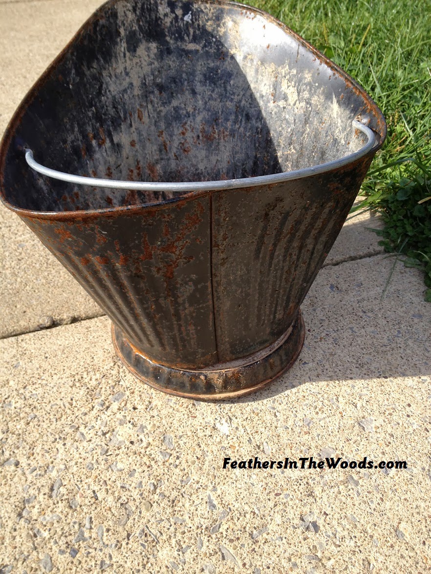 How to recycle a broken bucket into a planter Feathers in the woods