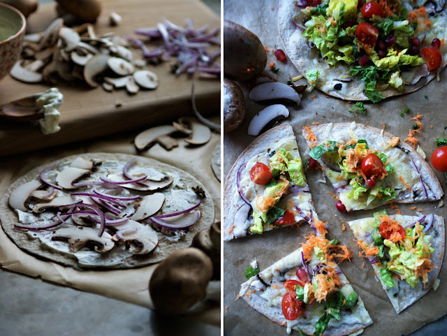 Tortilla Flammkuchen mit Salat Topping