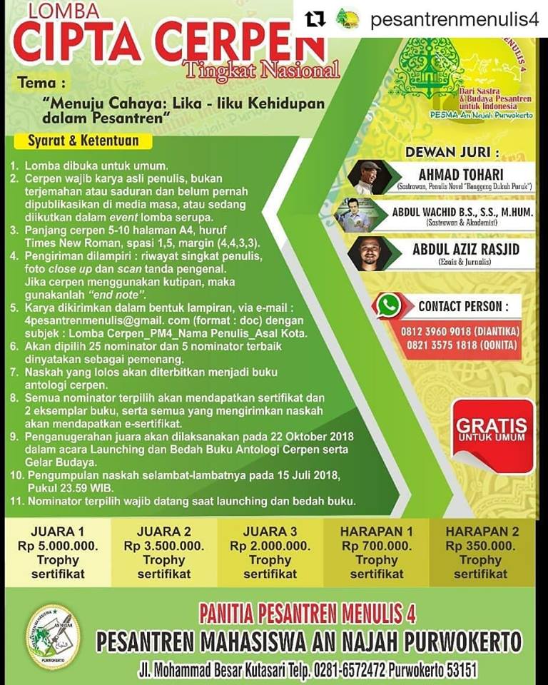Lomba Cipta Cerpen 2018 Tingkat Nasional lomba menulis