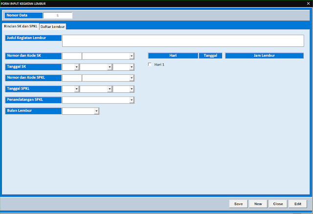 Form Input Data Kegiatan Lembur Aplikasi Excel Form Perhitungan Lembur