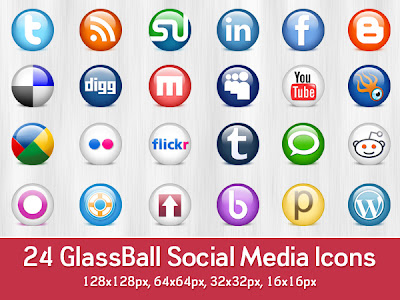 24 Glossy Social Media Icons (PSD)