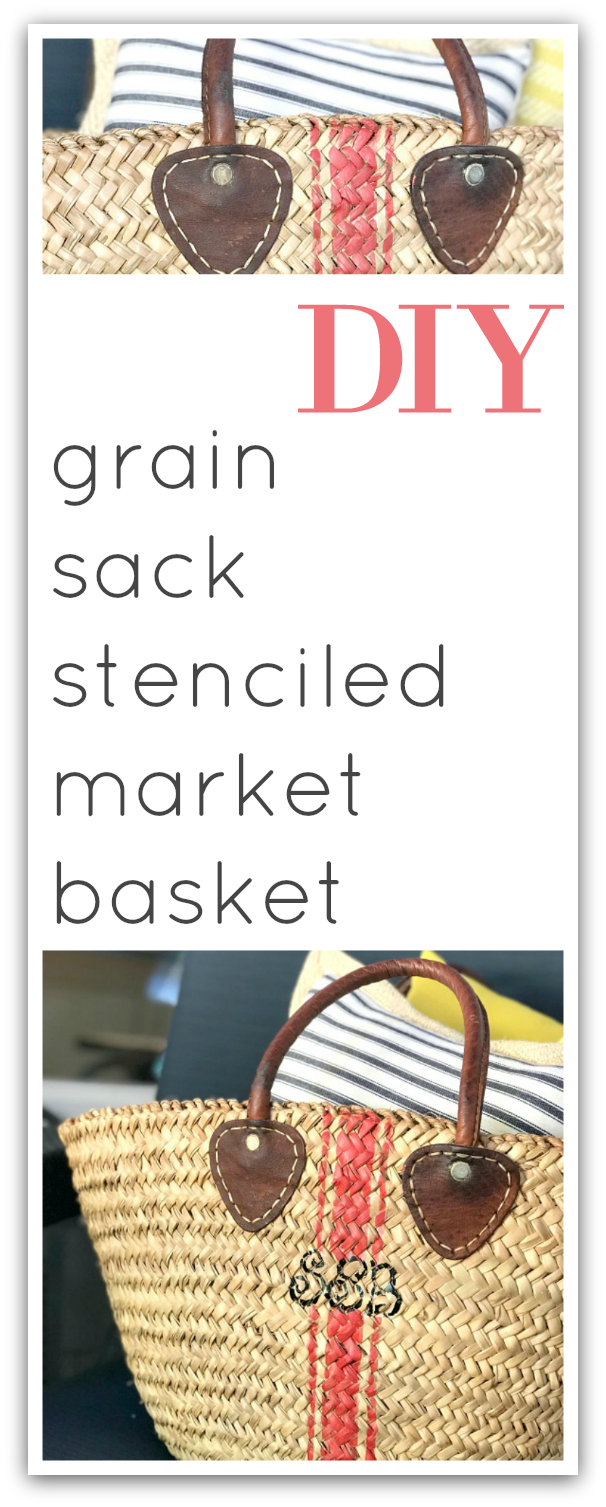 Grain Sack Stenciled Market Basket