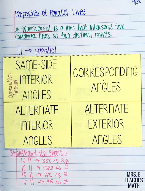 Parallel Lines and Transversals Angle Pairs Foldable for geometry interactive notebooks