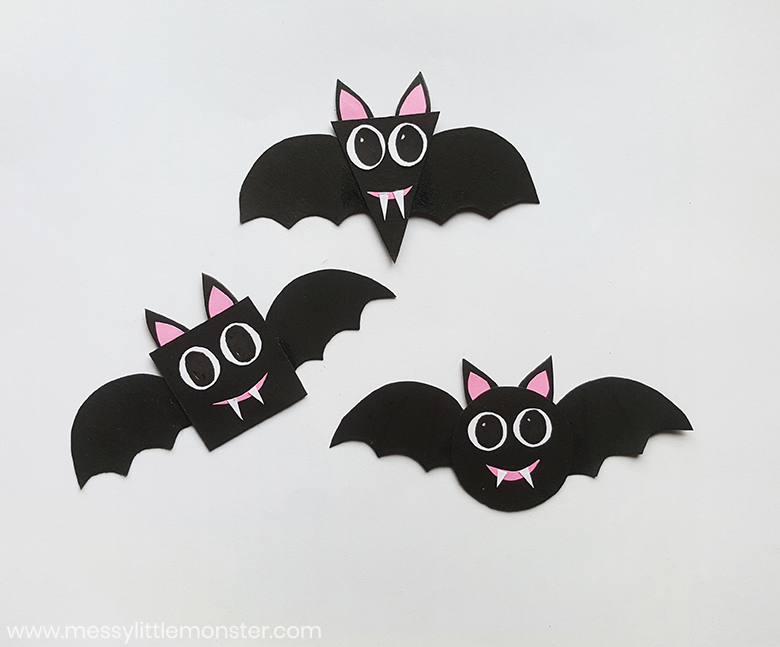 shape activities for preschool. Halloween bat craft with bat pattern.