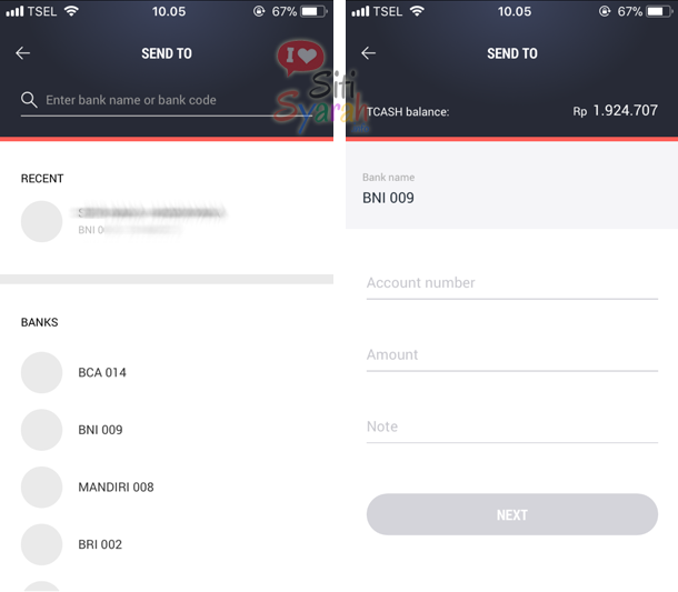 cara transfer tcash ke rekening bank