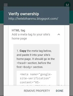 Copy paste meta tag ke template dan verify