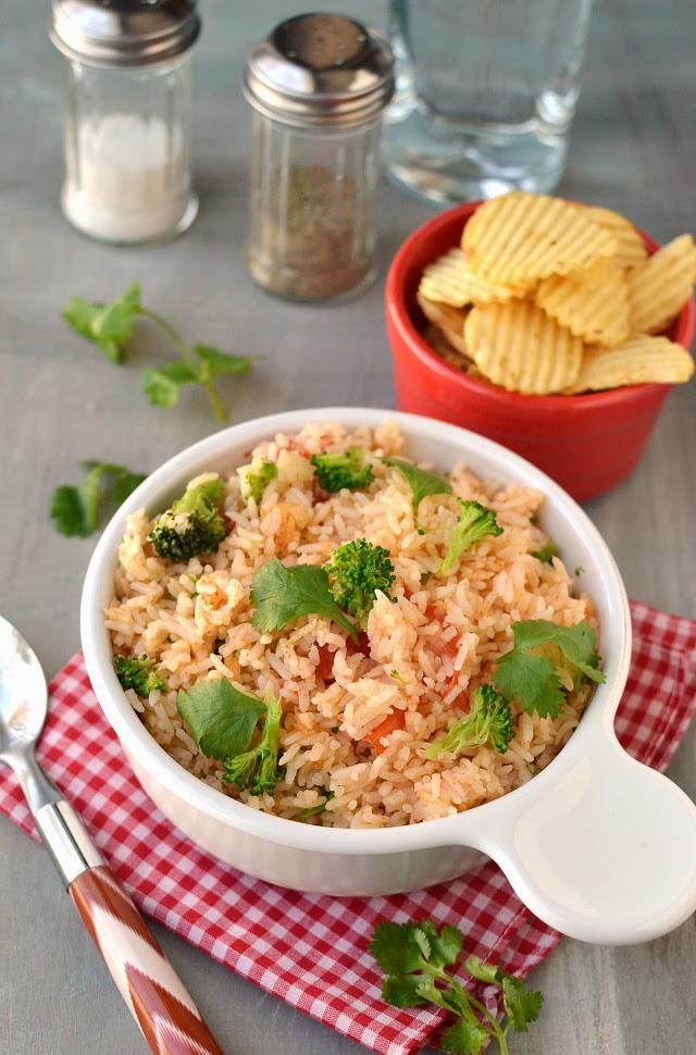 Whole Tomato Rice with Indian flavors (made in Rice Cooker)