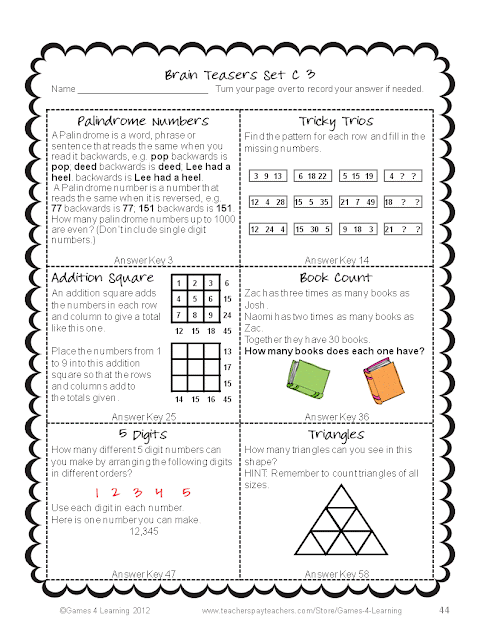 Fourth Grade Brain Teasers