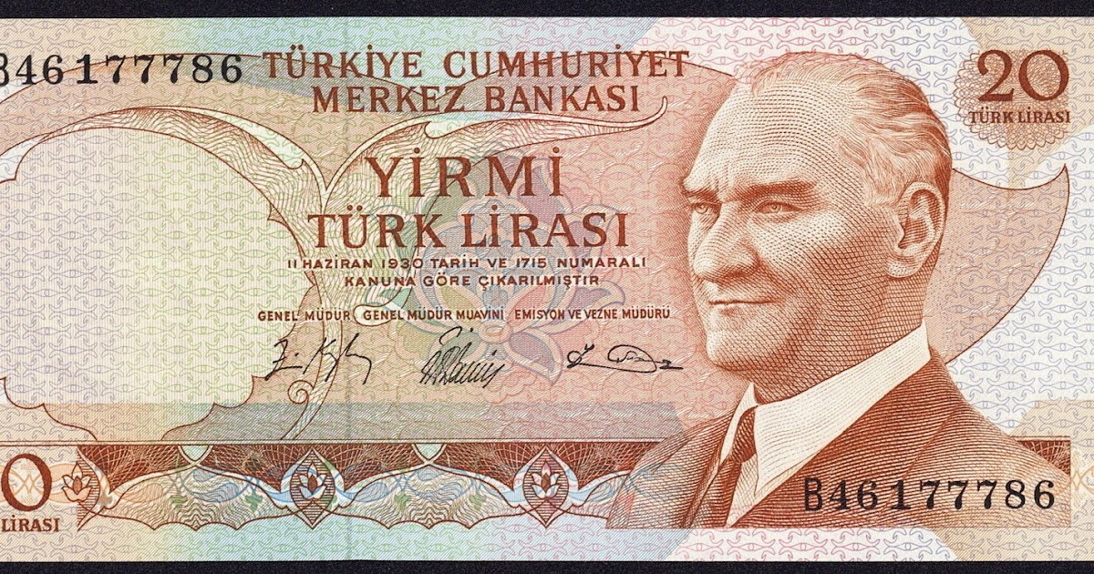 Turkey 20 Lirasi banknote 1966World Banknotes & Coins Pictures Old