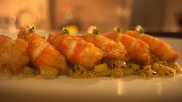 Gambas Rebozadas CON Coco Y Chuntney DE Piña