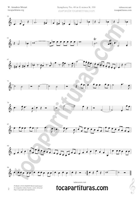 2  Partitura de Trompeta y Fliscorno Simphony de Sinfonía Nº40 de Mozart Sheet Music for Trumpet and Flugelhorn Music Scores 