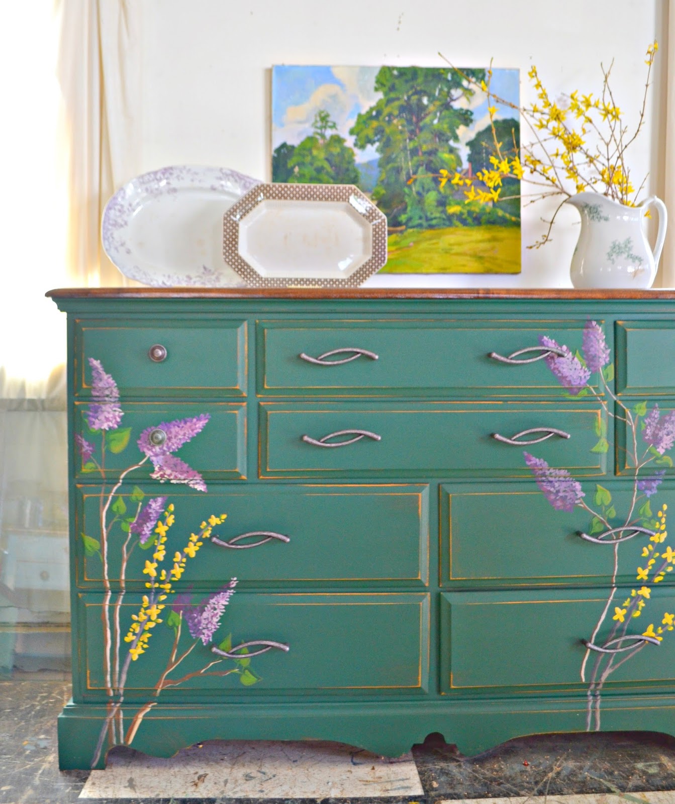 Heir and Space A Vintage Maple Dresser with Flowers