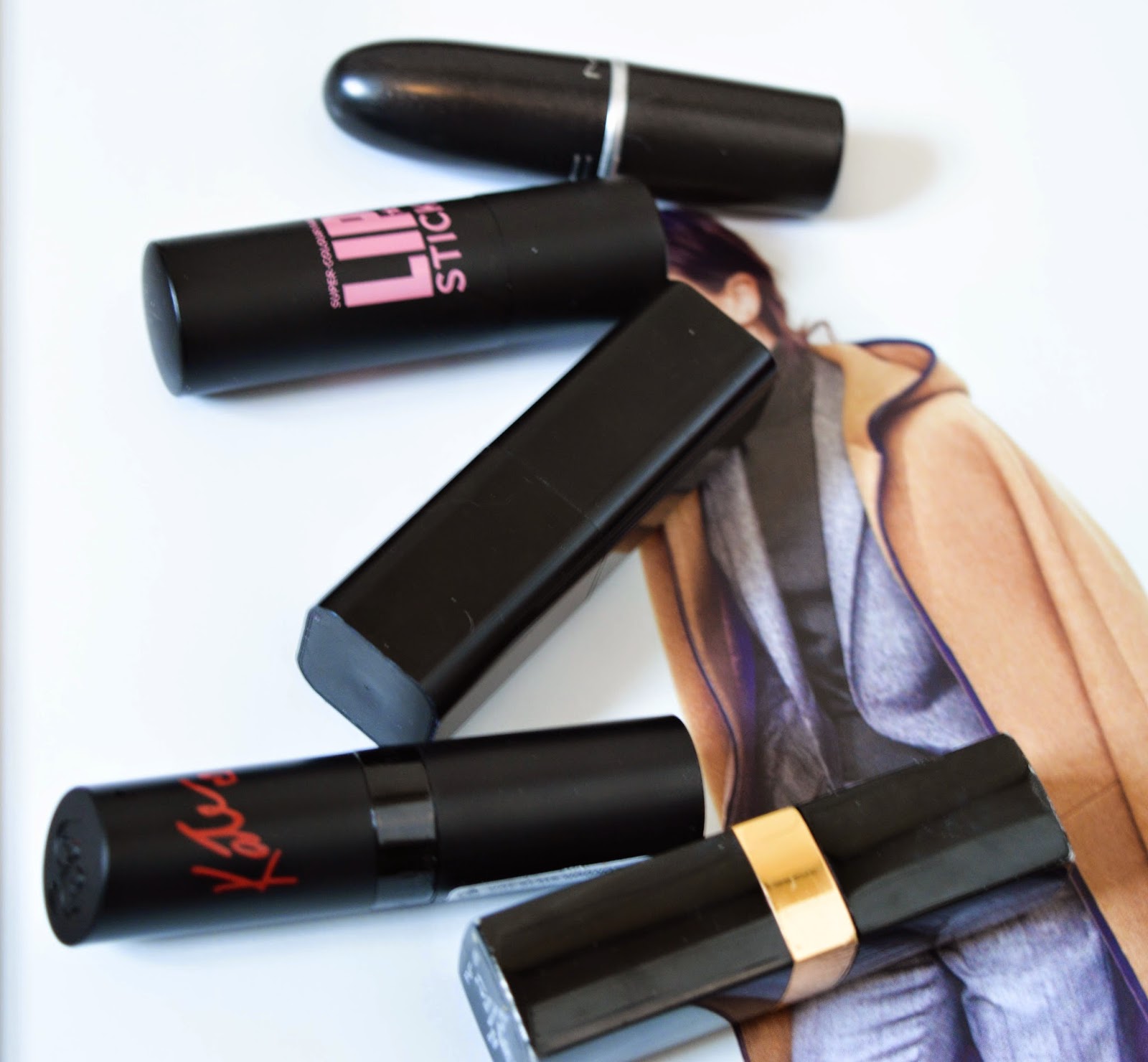 five lipsticks including Channel, Mac, Soap & Glory, Rimmel Kate Moss and Calvin Klien