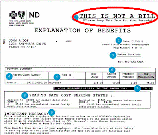 An explanation of benefits including the notice that "this is not a bill."