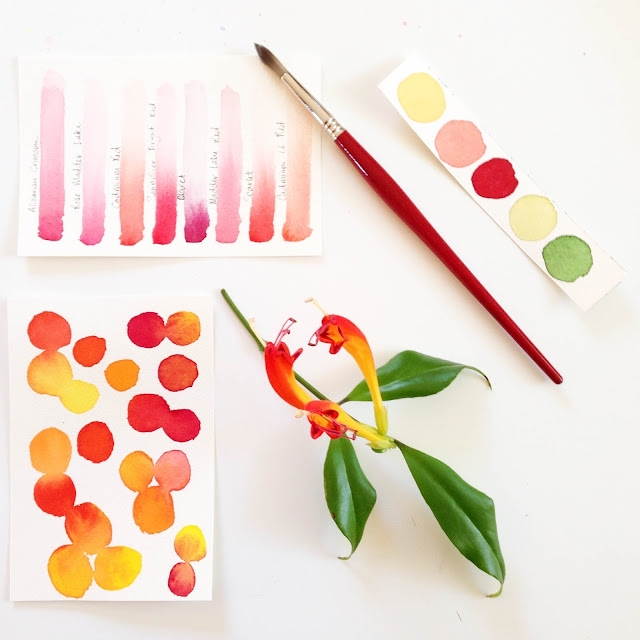 watercolor, paint palette, color palette, color mixing, Anne Butera, My Giant Strawberry