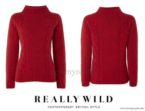 Kate Middleton wore Really Wild Clothing Cashmere Mix Cable Crew Sweater in ruby