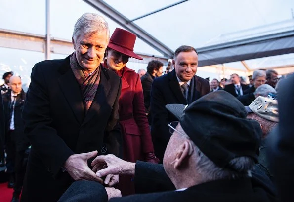 President Andrzej Duda, Queen Mathilde, King Philippe, Grand Duke Henri and Frank-Walter Steinmeier. red wool cashmere coat